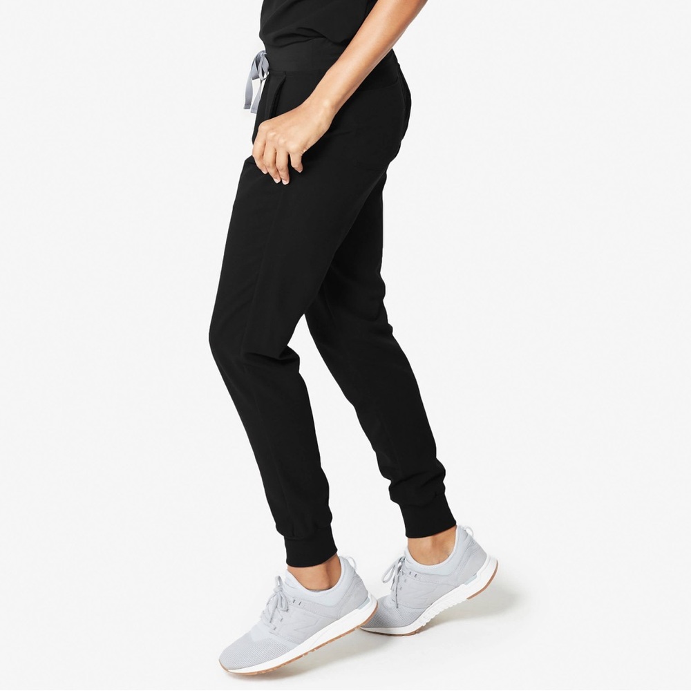 Figs Black Track Joggers with Gray Drawstring